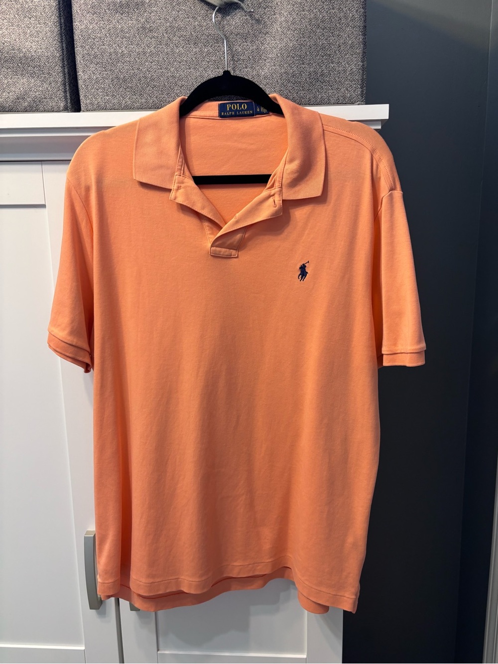 Polo by Ralph Lauren Men’s Orange Polo Navy Pony EUC Size L Preppy Casual Chic